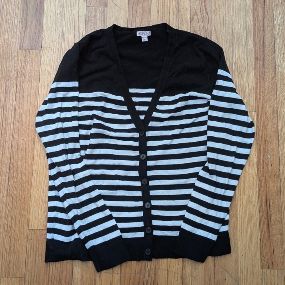 Merona Dark Academia Wednesday Aesthetic Black & White Striped Button Up Sweater